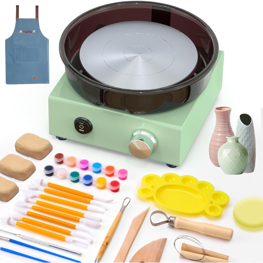 Mini Pottery Wheel Kit - 6" Turntable Two-Way Rotation Clay Wheel, Metal Frame,